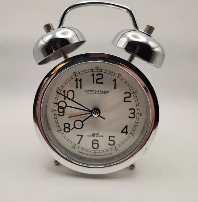 Sterling & Noble Twin Bell Alarm Clock Quartz Chrome Metal Retro Style