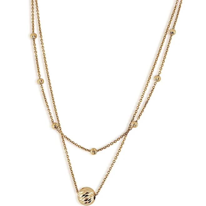 10K Yellow Gold Diamond Cut Multi Layered Beaded 18" Necklace