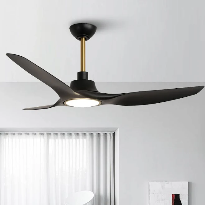 52-Inch Modern Matte Black 3-Blade DC Motor Smart Ceiling Fan with Light and Remote