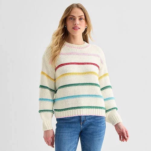 St. John's Bay Women's Crew Neck Long Sleeve Striped Sweater