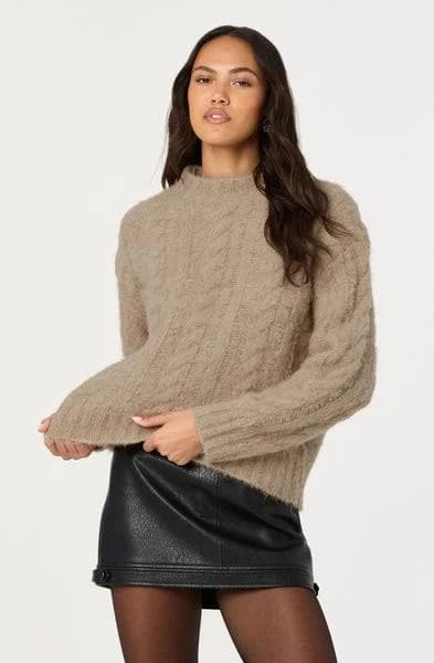 Astr The Label Violetta Cable Knit Crewneck Sweater