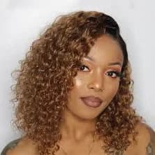 Glueless Honey Blonde With Dark Roots Short Curly Bob Lace Wigs