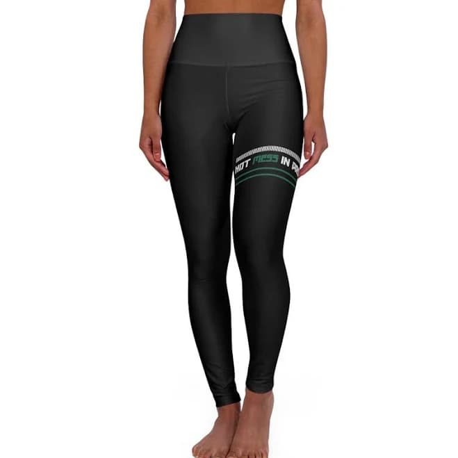 High Waisted Yoga Leggings with Side Stripe Text