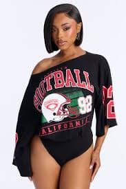 Game Day Off Shoulder Bodysuit Pant Set - Black | Fashion Nova