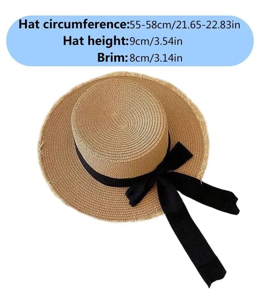 Women's Wide Brim Straw Sun Hat with Ribbon Bow