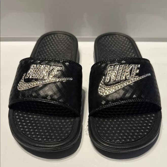 Nike Shoes | Nike Black Slides With Sparkling Logo Women’s Us Size 8 | Color: Black | Size: 8 | 6tgirl's Closet