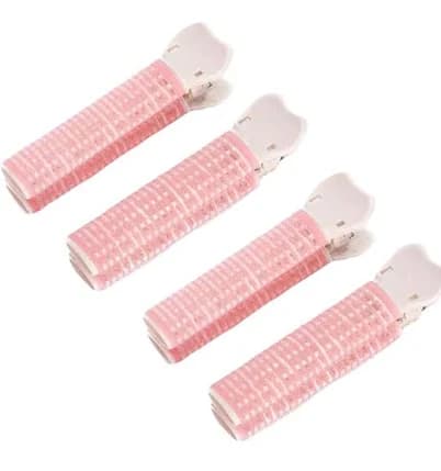 4Pcs Pink Hair Rollers with Clip Volumizing Bangs Curler DIY Styling Accessories Tool Portable Self Grip Volume Hair Root Clips Styling Tools and