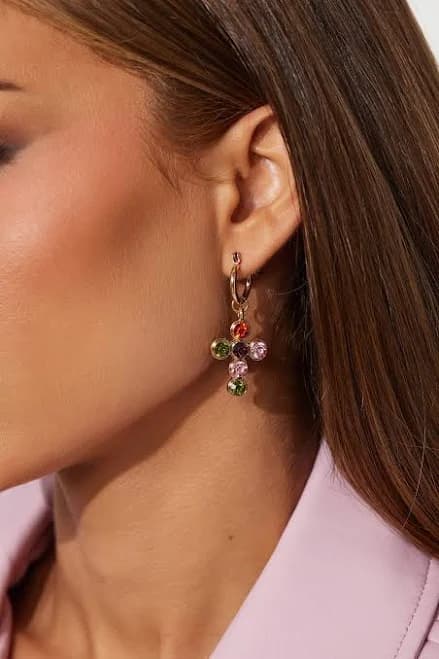 Fashion Nova Women's Be Jeweled Cross Drop Earrings