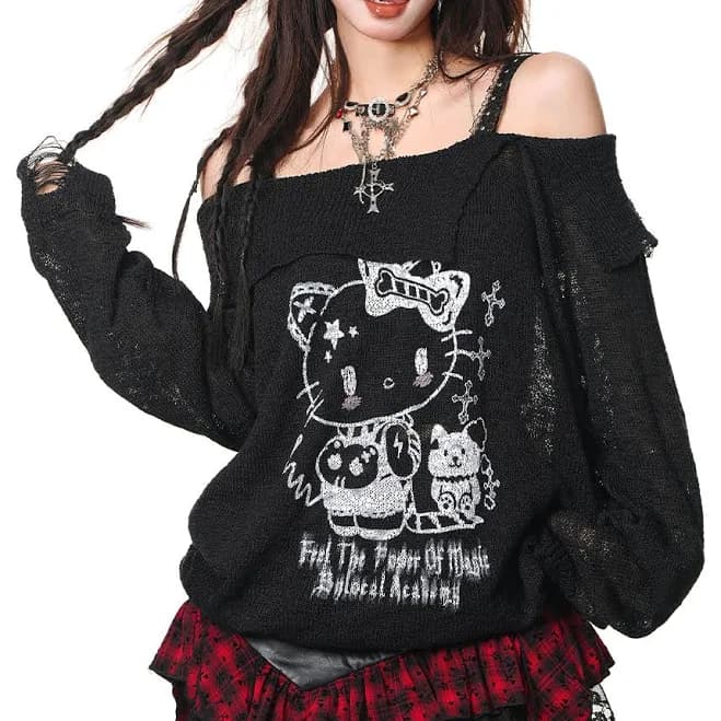 Graffiti Kitty Off-The-Shoulder Neckline