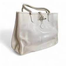 LONGCHAMP Roseau Leather Tote Shoulder Bag Handbag Off-White LP102598
