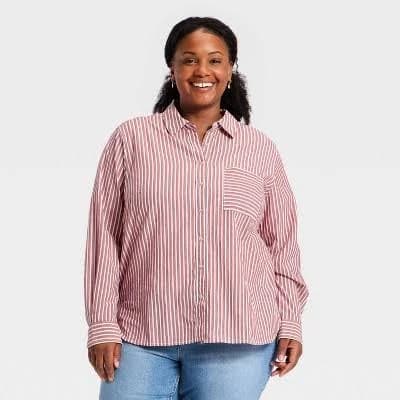Universal Thread Women's Long Sleeve Striped Button-Down Shirt