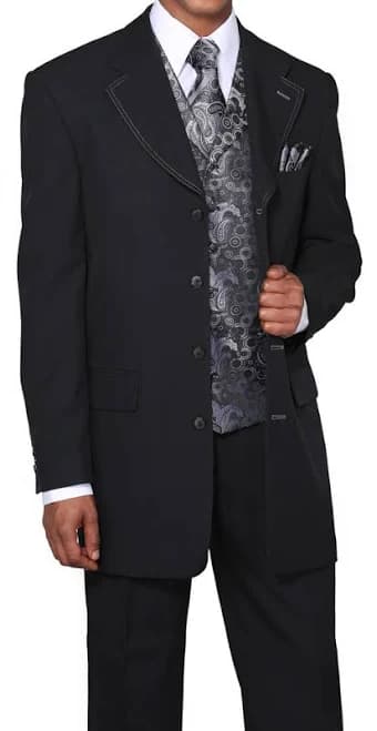 Mens' 4 Button Fashion Suit With Vest+tie+hanky Black/red, Black/gray