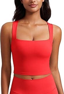 Butterluxe Womens Longline Square Neck Sports Bras - Basic Crop Tank Yoga Workout Tops with Built in Pads