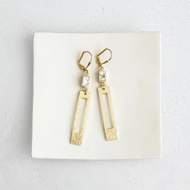 Mojave Rectangle Dangle Brushed Gold Earrings