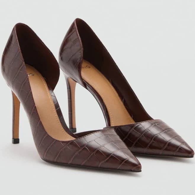 MANGO Women's Audrey Half d'Orsay Croc-effect Stiletto Pumps
