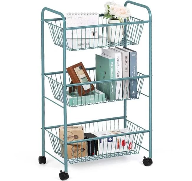 NEX 3-Tier Rolling Basket Stand with Shelves and Wheels