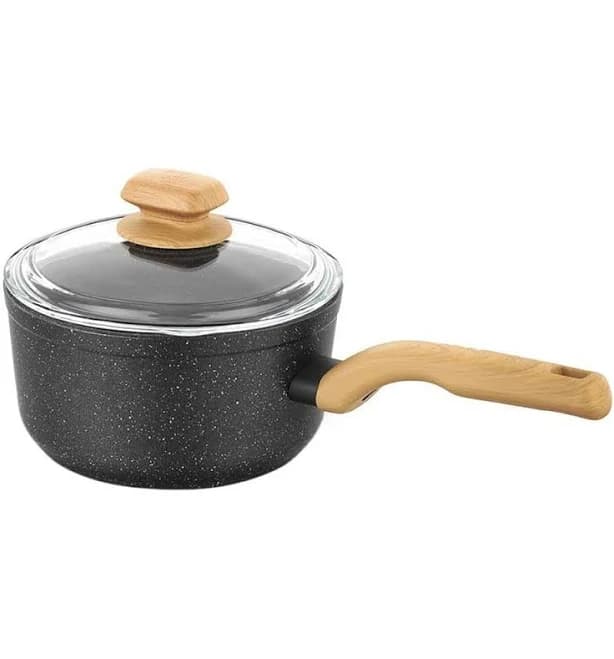 Korkmaz Montana 2 qt. Aluminum Nonstick Saucepan with Lid and Faux Wood Handles