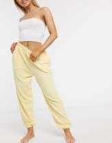 ASOS DESIGN mix & match lounge towelling crop top & sweatpants set in lemon | ASOS