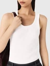 ZARA Tank Top Womens Small White Ribbed Scoop Neck Stretch Basic Cami Layering