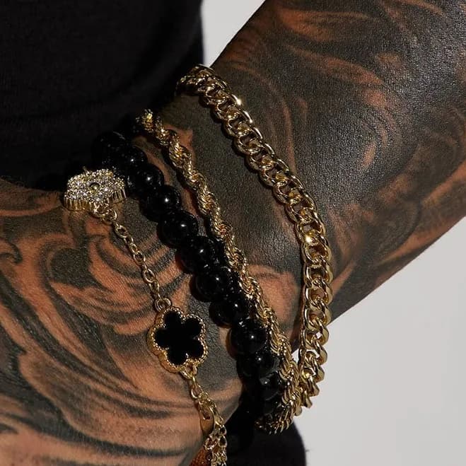 Fashion Nova Men's Iced Clover Bracelet Set
