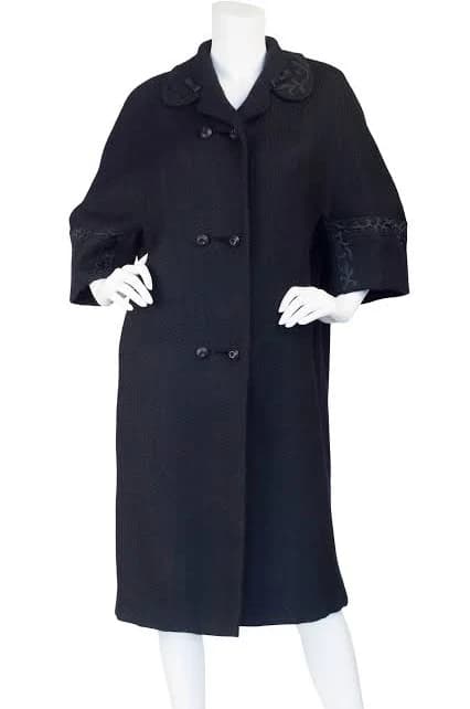 Vintage 1950s Wool Coat with David Satin Trim