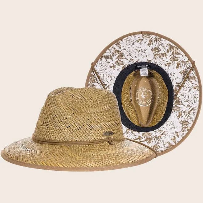 Panama Jack Men's Deluxe Straw Lifeguard Hat with Floral Covered Underbrim