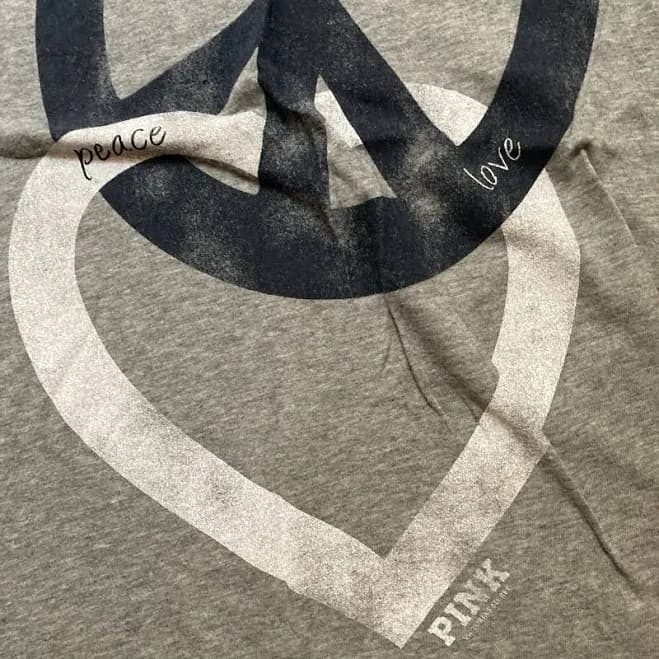 Victoria's Secret Pink Gray Distressed Peace/love Graphic T-shirt