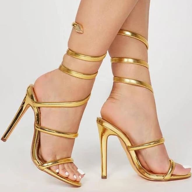 Berylove Women's Sparkly Metallic Stiletto Heel Sandals