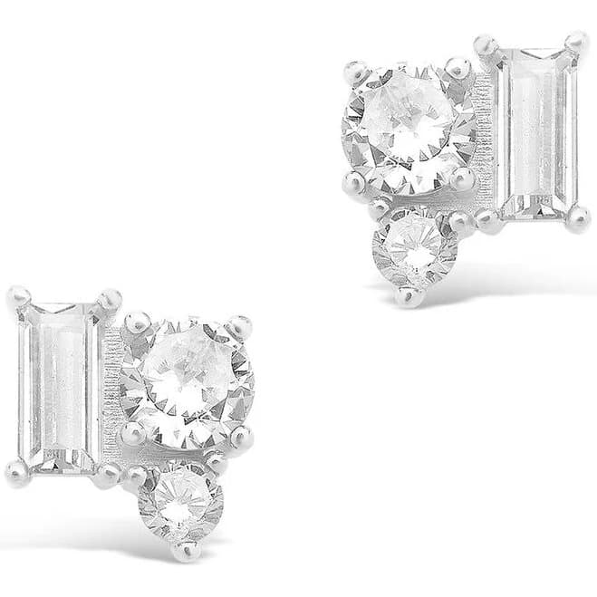 Sterling Silver CZ Cluster Stud Earrings