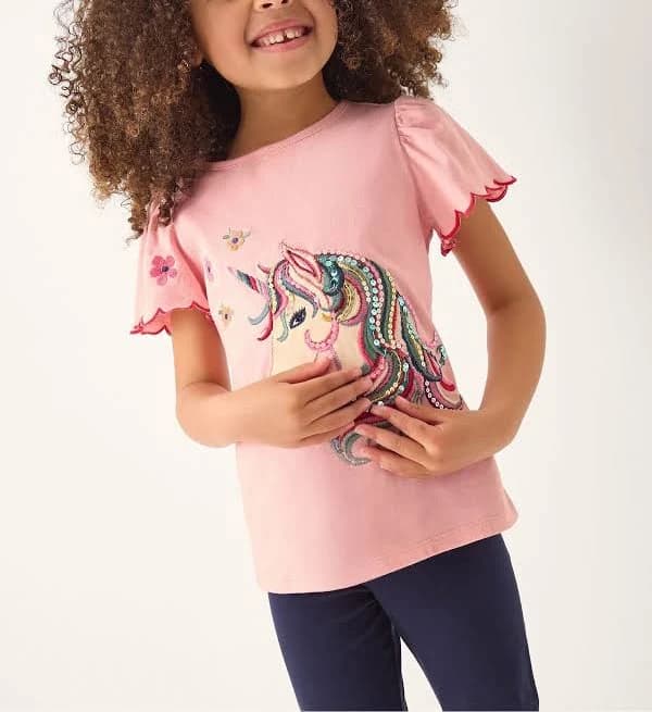 Monsoon Girls Embroidered Sequin Unicorn T-Shirt