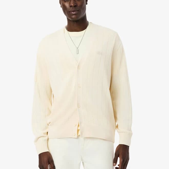Lacoste Rib Knit Cotton Blend Cardigan