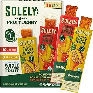 Organic Mango & Organic Pineapple Fruit Jerky (10 Mango, 6 Pineapple) - Real Fresh Fruit Strips - Healthy Snacks for Adults & Kids - Non GMO, Vegan Snacks, Shelf Stable - 12 Strips (0.8 oz)