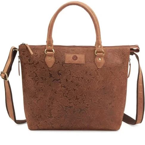 Floral Embossed Leather Tote Bag