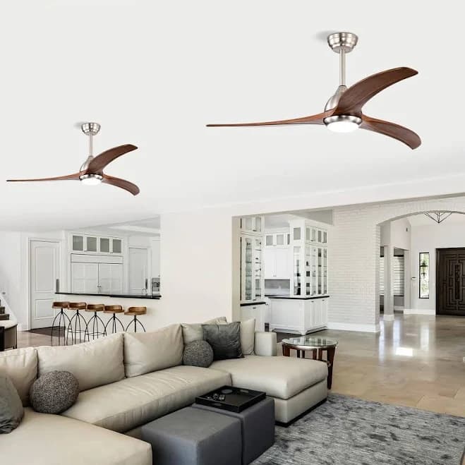 Jushua 52 inch Brushed Nickel + Walnut Ceiling Fan with Light and Remote