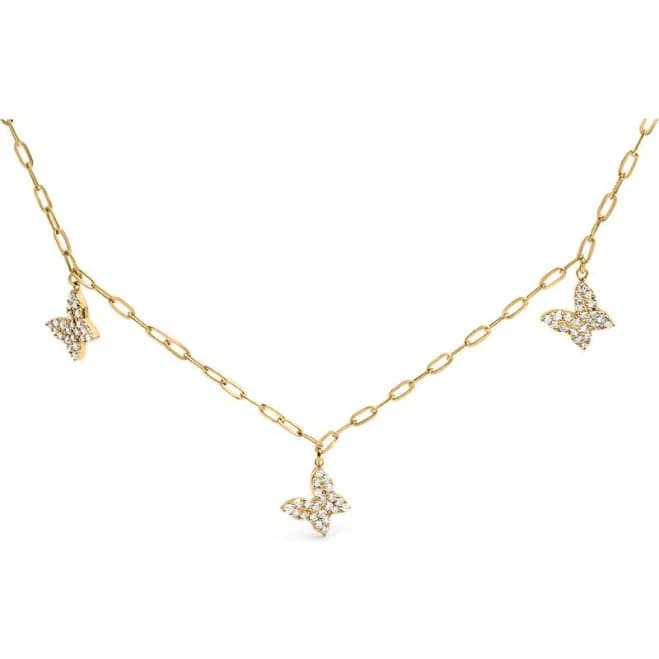 14kt Yellow Gold 1/2 Cttw Diamond Butterfly Paperclip Station Necklace