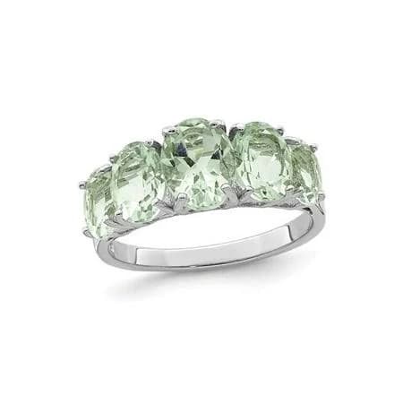 Sterling Silver 3.50 Carat Green Quartz Five Stone Ring