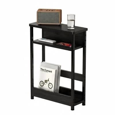 3-Tier Industrial Side Table with Storage Shelves and Magazine Rack