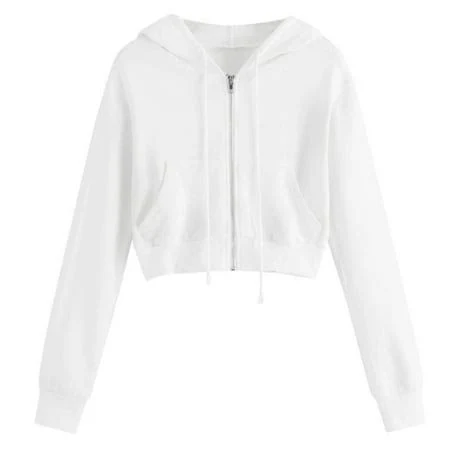 Women's Casual Long Sleeve Zip Up Cropped Hoodie