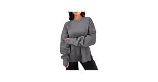 JOAU Women Oversized Sweatshirt Crewneck Thumb Hole Long Sleeve Casual Side Slit Hem Slouchy Pullover Shirt Top Fall Clothes Beige at Amazon Women's Clothing store