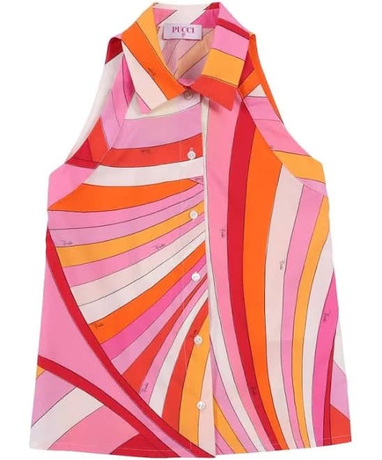 Pucci Girls' Sleeveless Iride Print Cotton Blouse