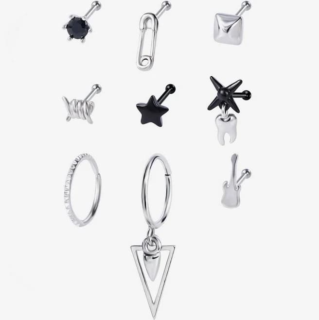 Punk Icons Steel Nose Stud & Hoop 9-Pack