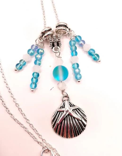 Shell and Starfish Fringe Pendant Necklace