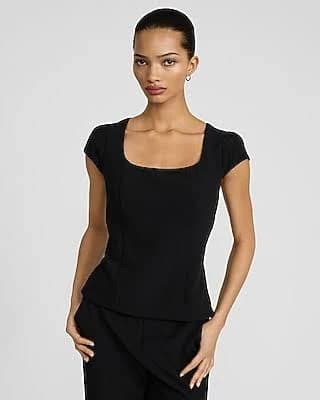 Express Women's Studio Stretch Twill Square Neck Cap Sleeve Top