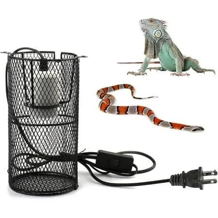 Reptile Heat Lamp Guard Ceramic Heat Emitter Basking Heater Lamp Reptile Accessories for Turtle Snakes Lizards Frogs Chicks with Power Switch & Anti-