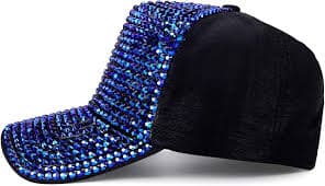 Amazon.com: Gorra de béisbol ajustable con diamantes de imitación para hombre y mujer, sombrero de sol casual a la moda para papá, A-azul