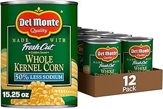 Del Monte FRESH CUT 50% Reduced Sodium Golden Sweet Whole Kernel Corn, Canned Vegetables, 12 Pack, 15.25 oz Can