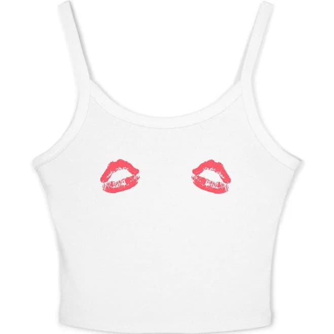 Pink Kiss Marks Lip Print Crop Spaghetti Strap Tank Top