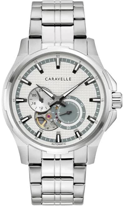 Men's Caravelle Skeleton Dial Stainless Steel Watch