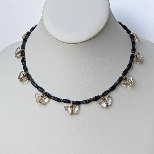Boho Crystal Butterfly Charm Choker Necklace