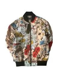 Men's Screenshot Brand Graffiti Print Bomber Jacket Beige Multicolor Size M